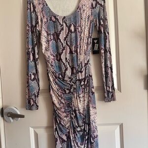 Guess Multicolor Snake Print Long Sleeve Dress
